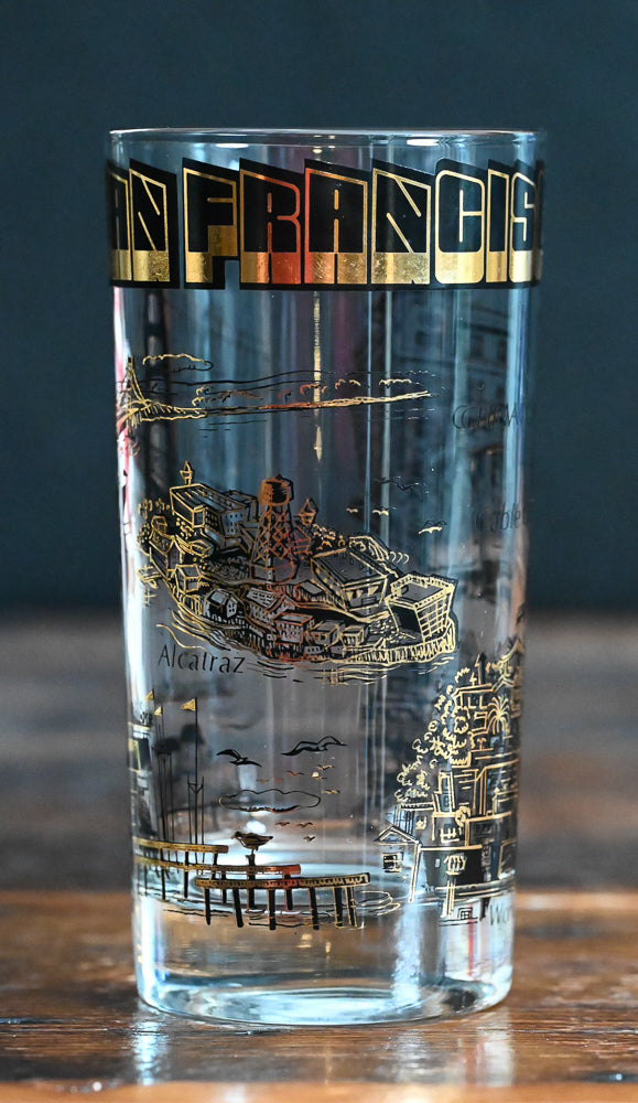 black and gold San Francisco souvenir tumbler glass