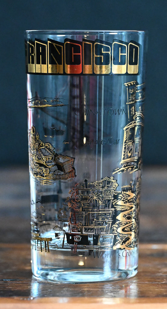 black and gold San Francisco souvenir tumbler glass