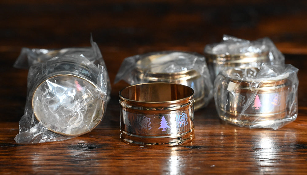 gold and silver hologram Christmas printed napkin rings