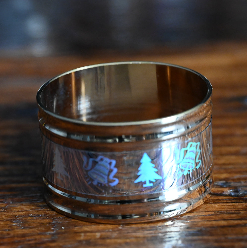 gold and silver hologram Christmas printed napkin rings