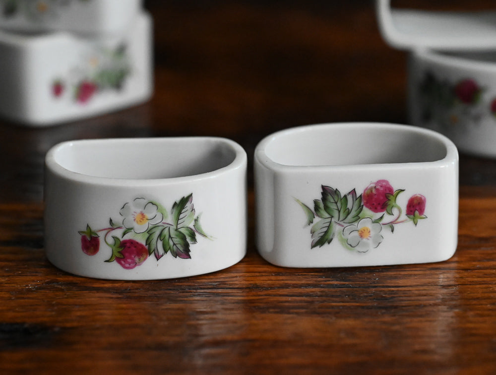 strawberry print white porcelain napkin rings