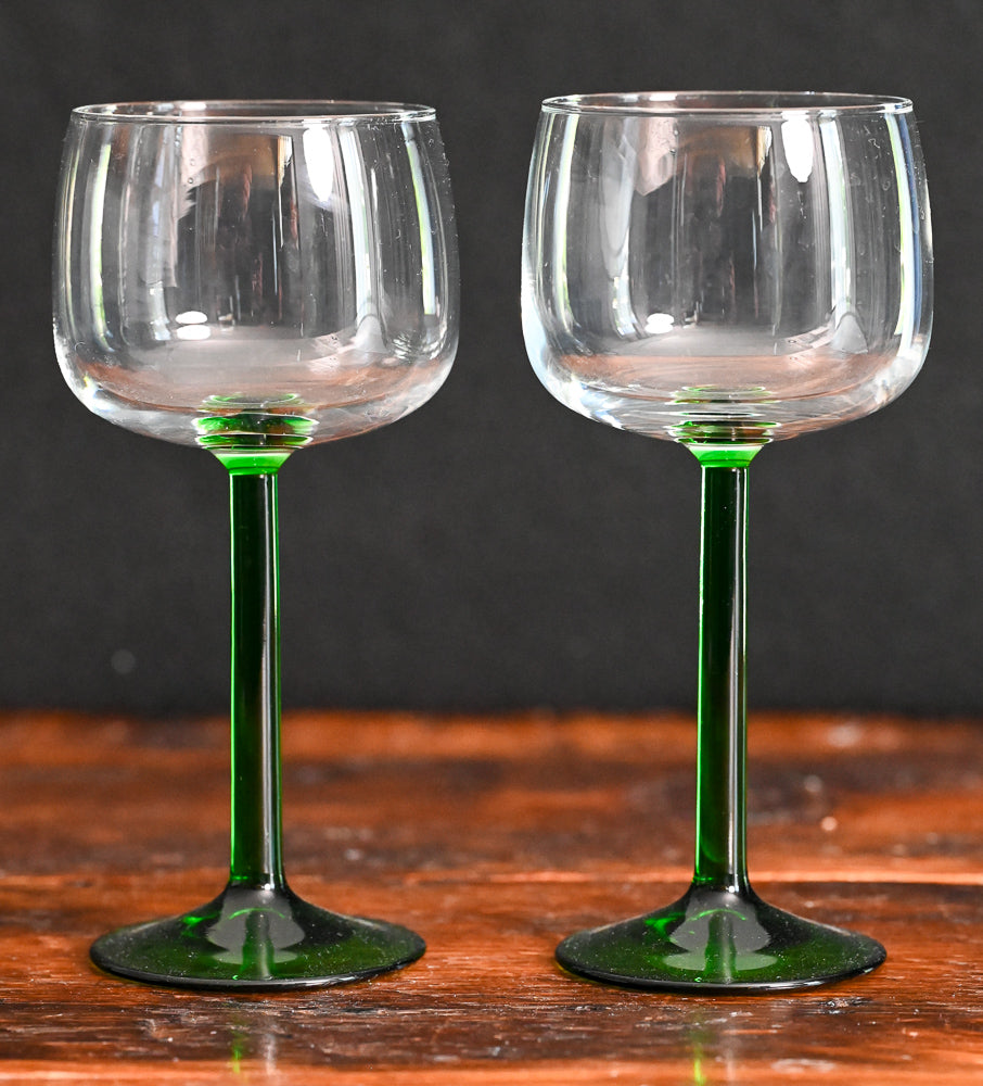 luminarc wine glasses with green glass stems