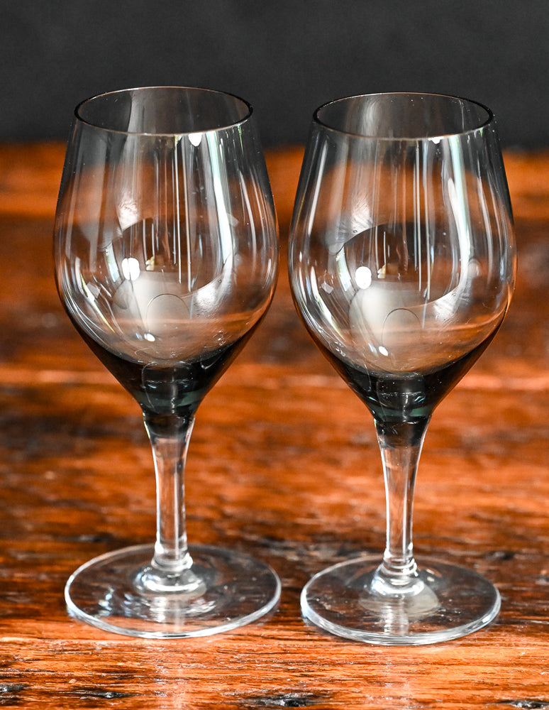 smoke gray Fostoria wine glasses