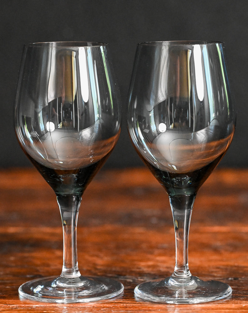 smoke gray Fostoria wine glasses