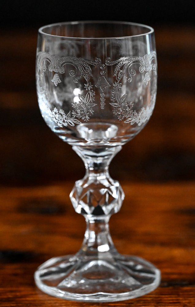 Clear Bohemian Czech Crystal Etched Cascade Cordial Glasses