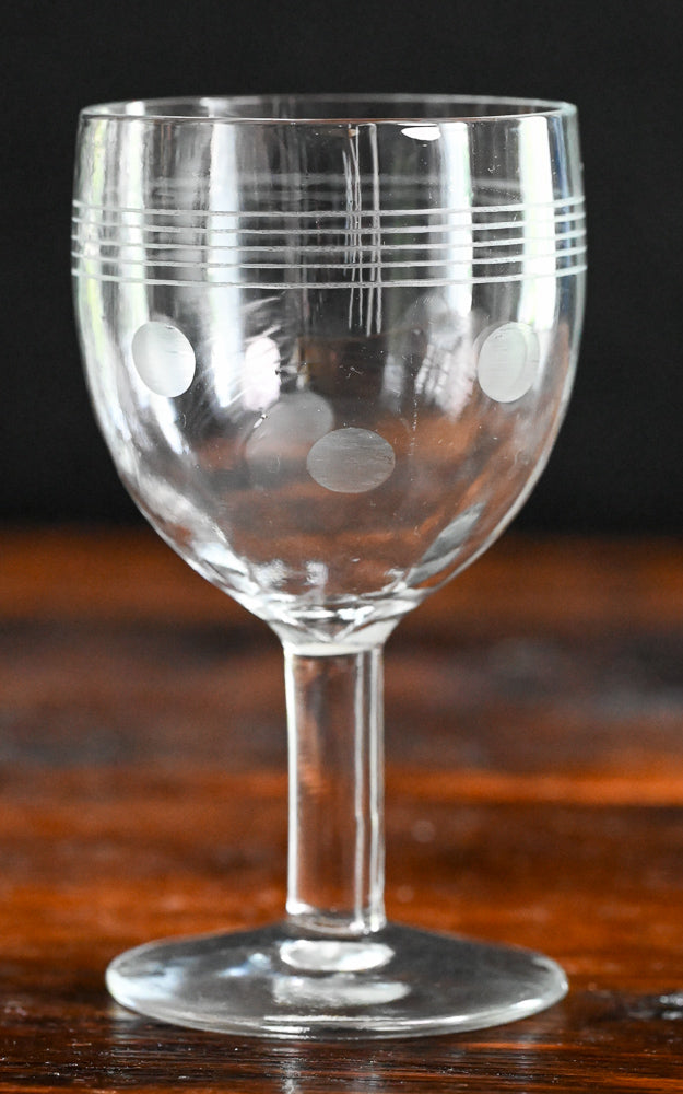 lines and polka dot etched sherry glass