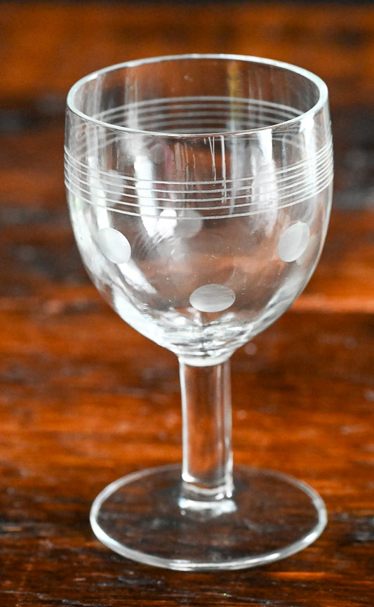 lines and polka dot etched sherry glass