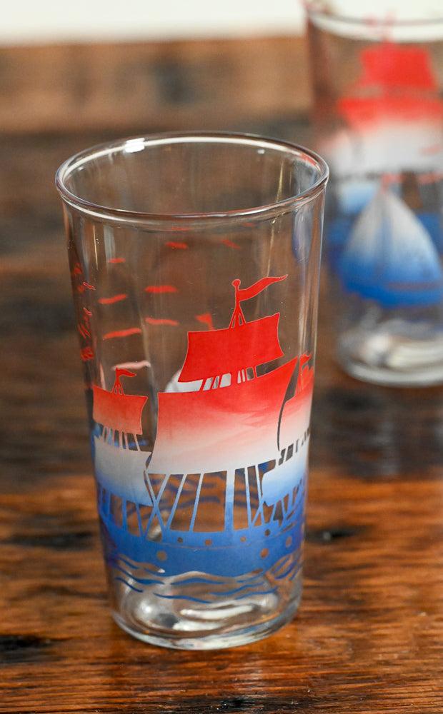 red, white and blue nautical print tumblers