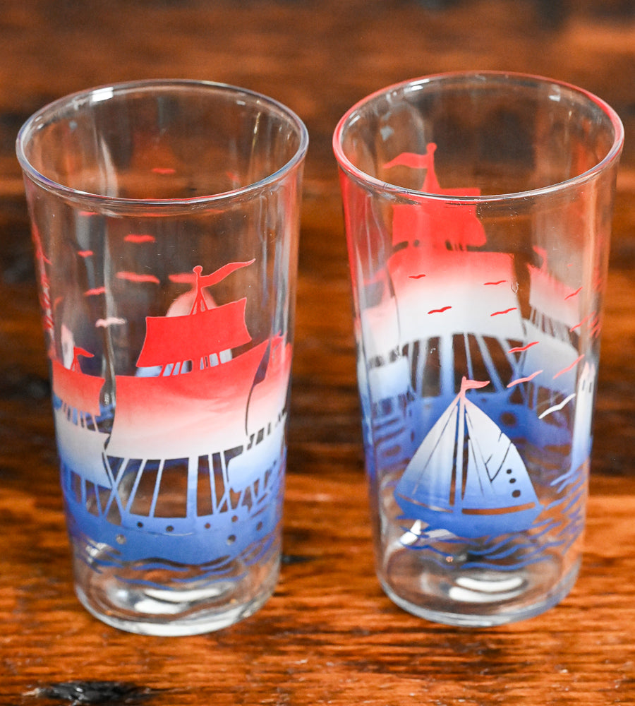red, white and blue nautical print tumblers