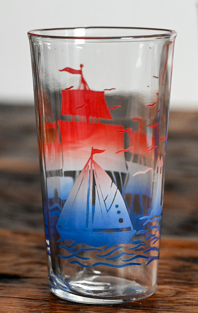 red, white and blue nautical print tumblers