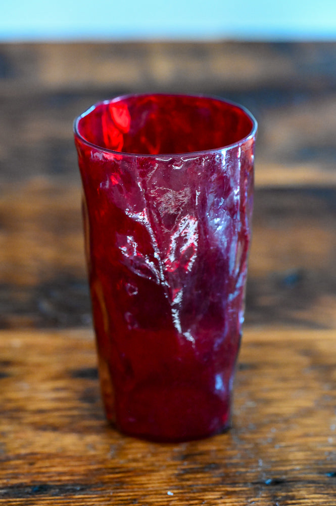 red crinkle glass tall tumbler