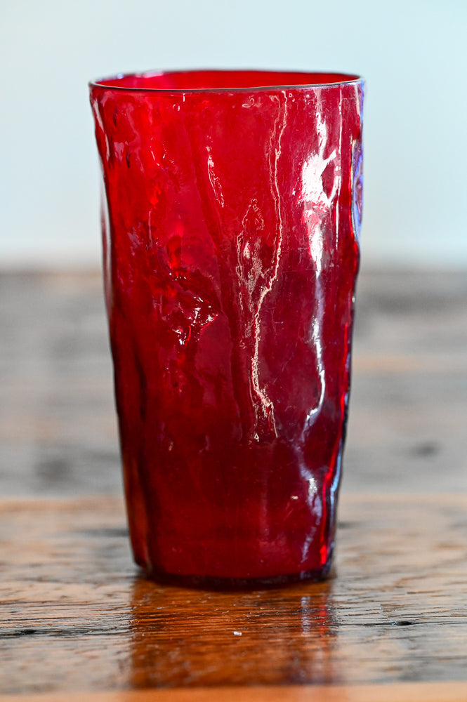 red crinkle glass tall tumbler