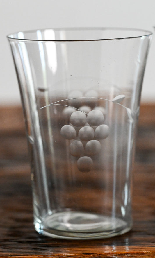 juice glasses etched with grapes and vines