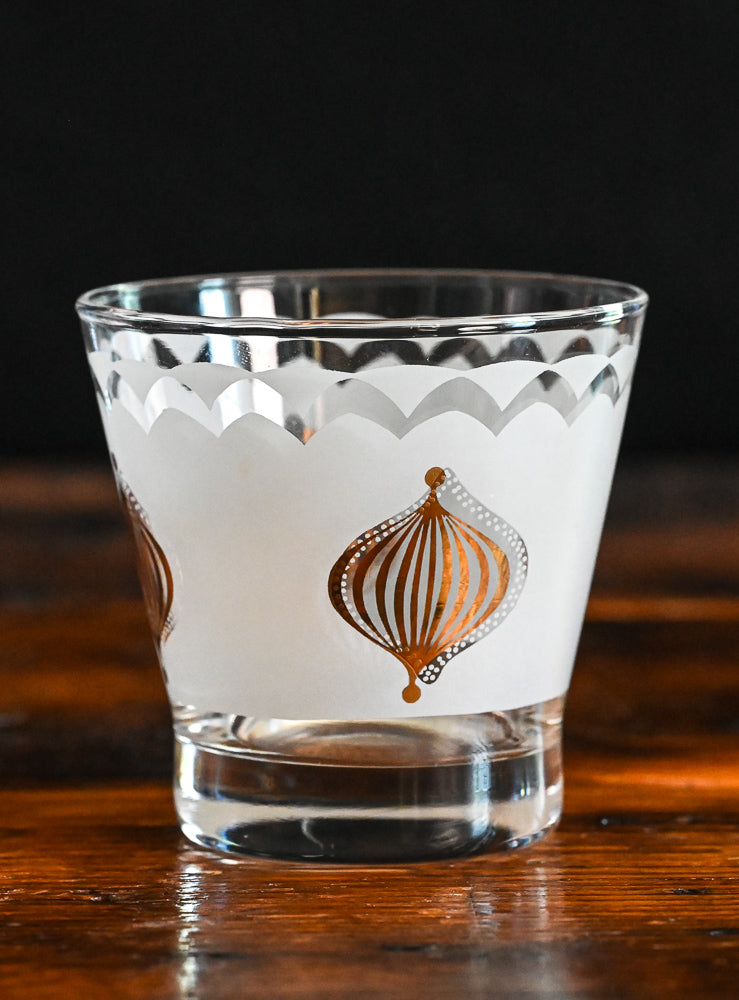 white frosted gold bauble rocks glass