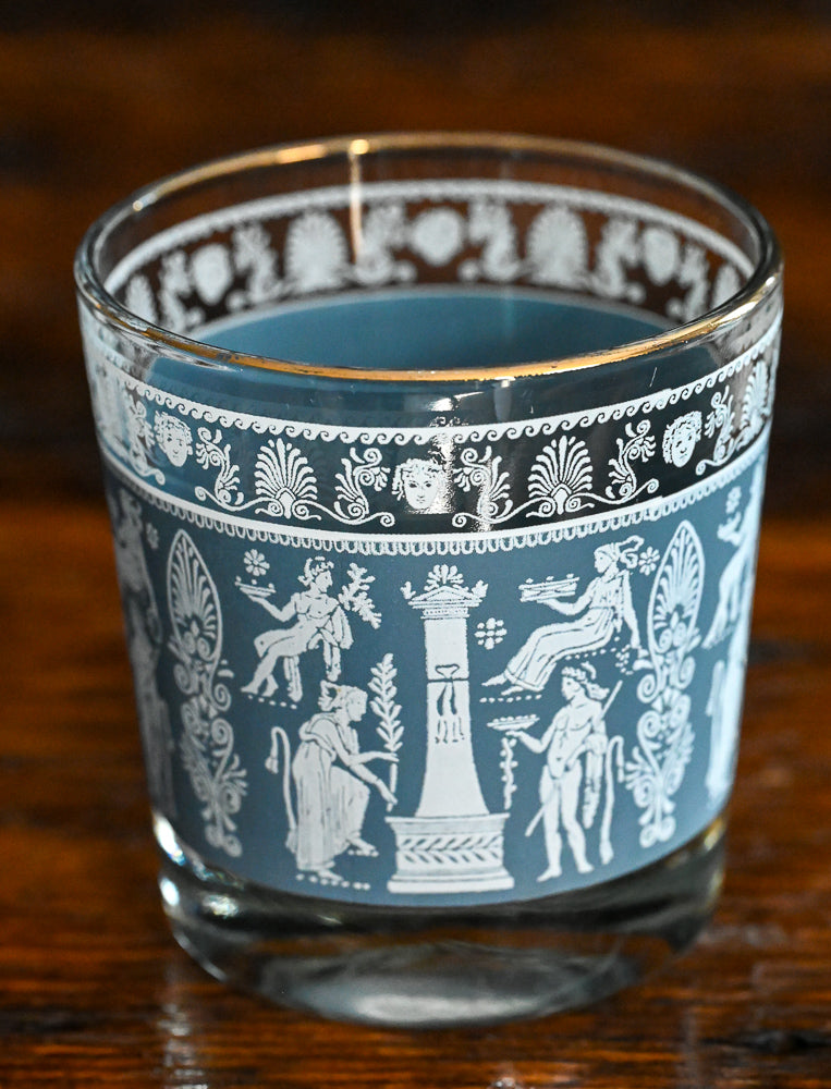 Jeanette blue white Jasperware print rocks glasses with gold rim