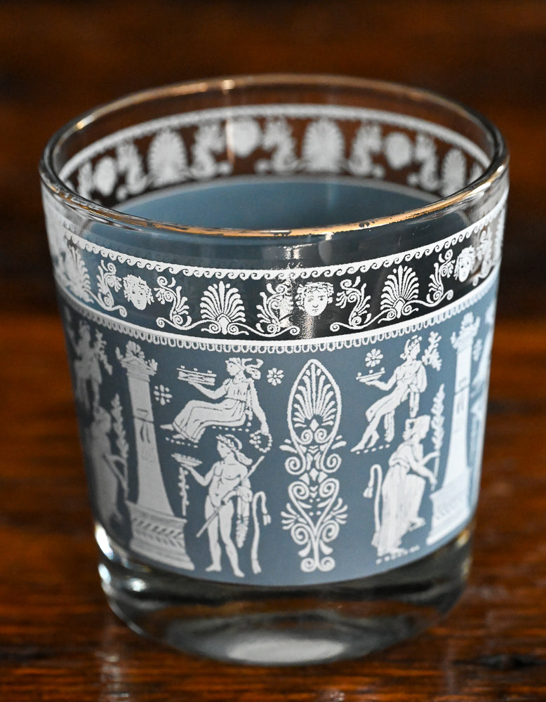 Jeanette blue white Jasperware print rocks glasses with gold rim