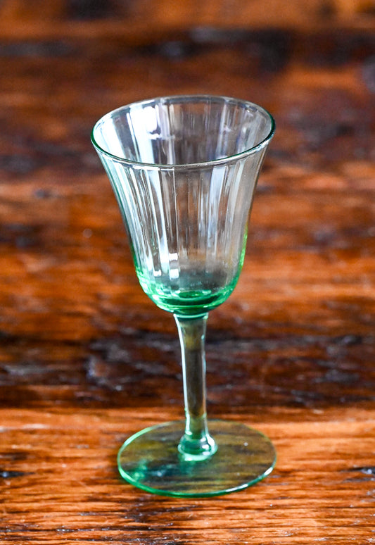 green ribbed cordial glasses