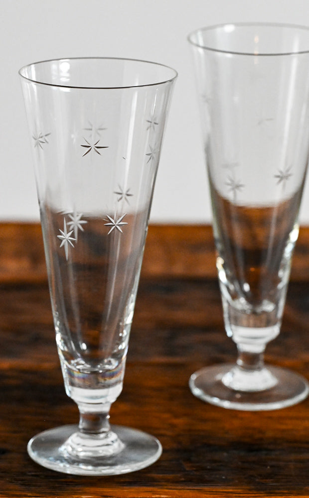 CG Quartzex Clear Pilsner glasses with etched stars