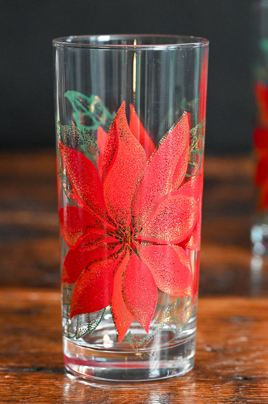 Culver red poinsettia tumblers with gold accents
