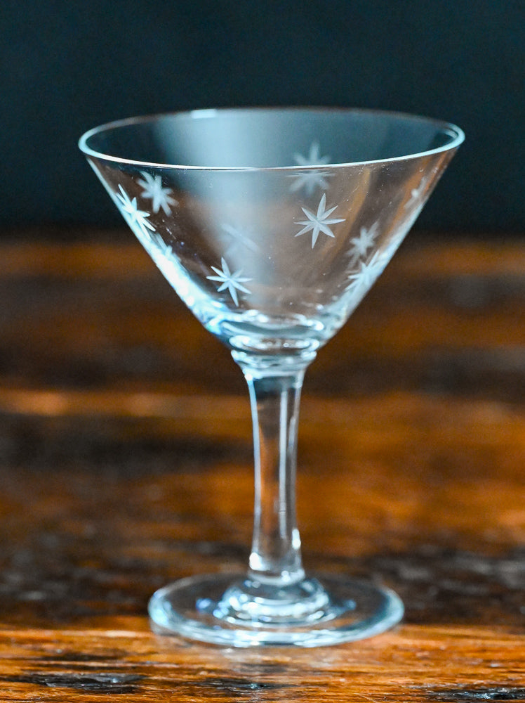 atomic star etched cocktail coupes