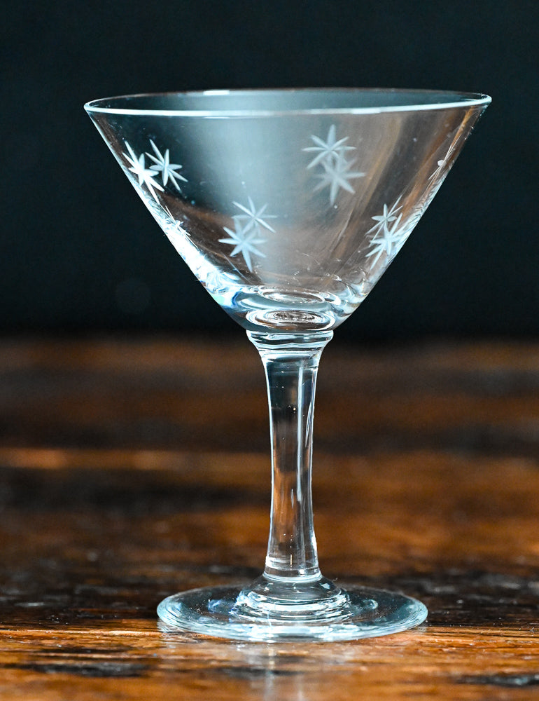 atomic star etched cocktail coupes