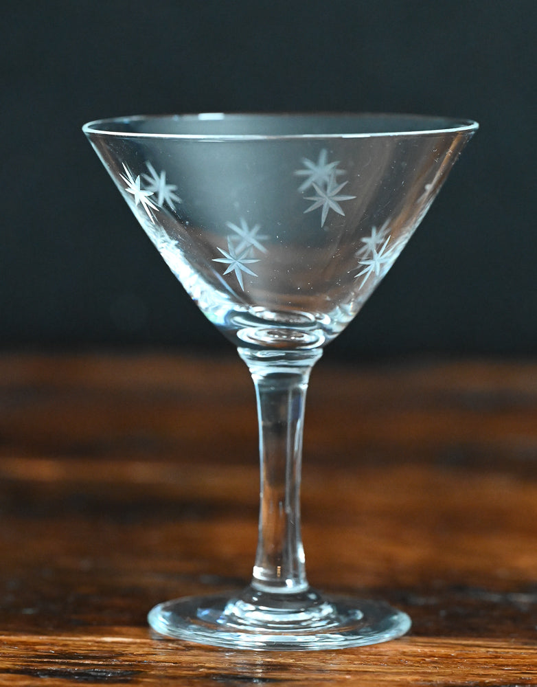 atomic star etched cocktail coupes