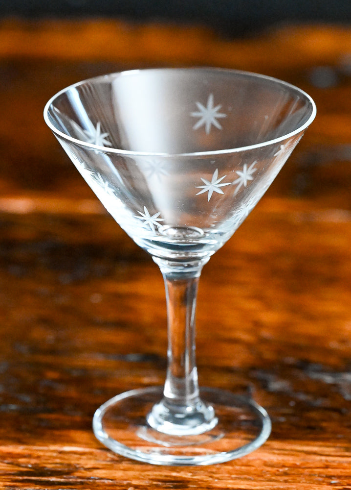 atomic star etched cocktail coupes