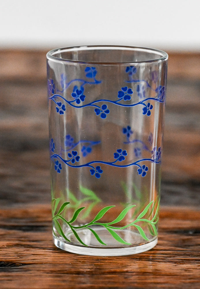 Kraft blue flowers and green vine on bottom juice glass