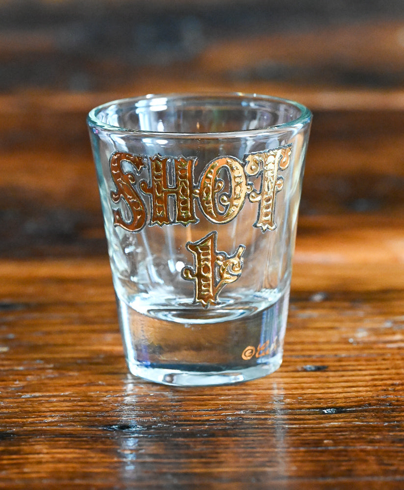 Culver's shot 1 cent in gold on clear shot glass