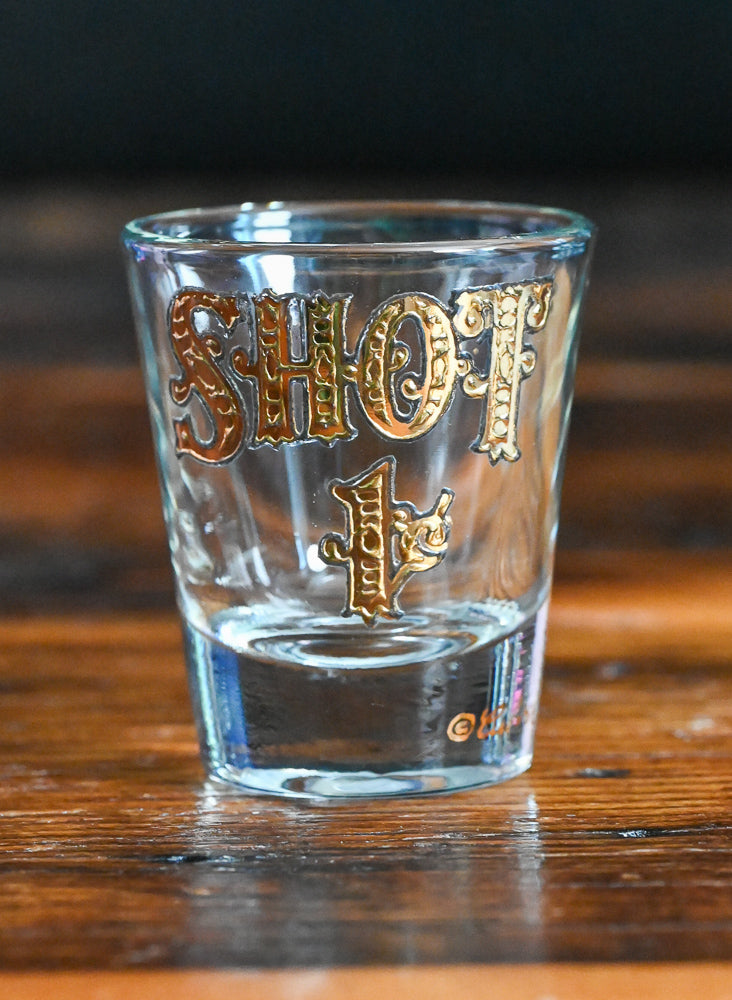 Culver's shot 1 cent in gold on clear shot glass