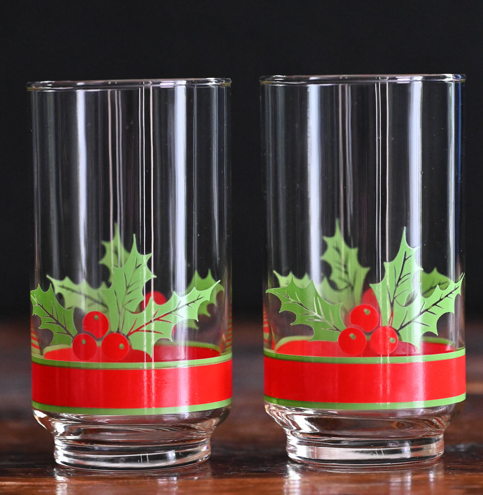 red and green Holly Berry print tumblers