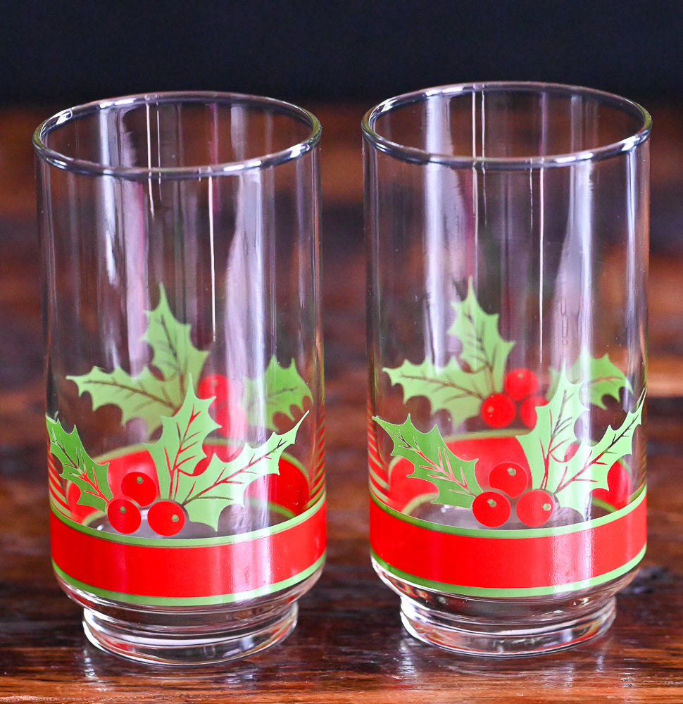 red and green Holly Berry print tumblers