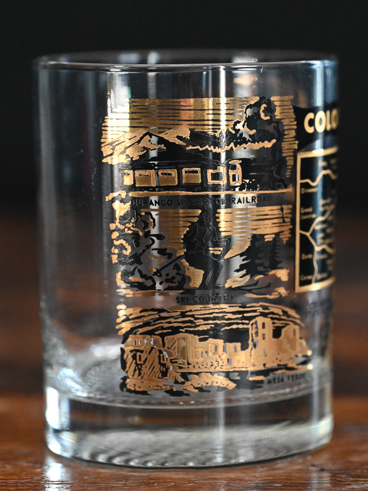 Black and gold print Souvenir Colorado rocks glass