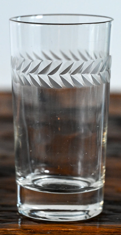 Fostoria clear tumbler with leaf etching