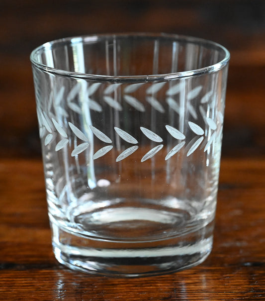 laurel leaf etched clear Anchor Hocking rocks glass