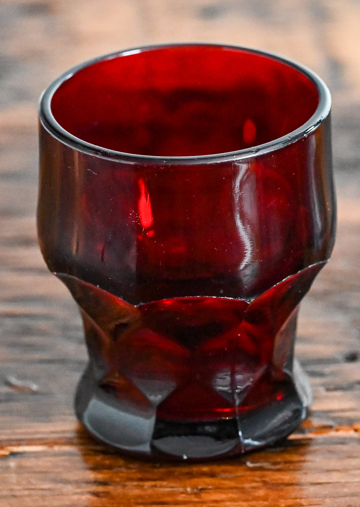 Anchor Hocking Red glass tumbler with honeycomb pattern