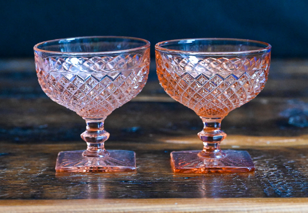 Anchor Hocking Pink Miss America square base coupe