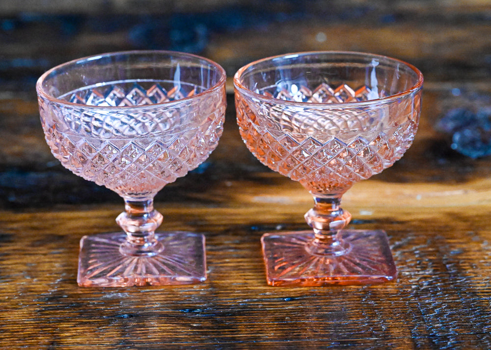 Anchor Hocking Pink Miss America square base coupe