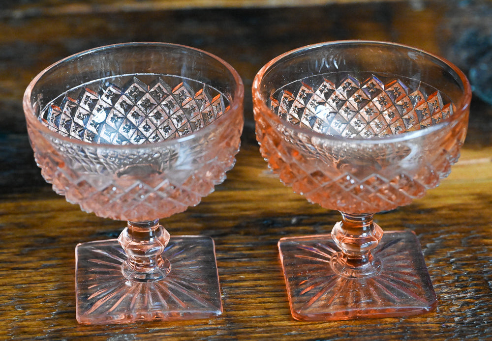Anchor Hocking Pink Miss America square base coupe