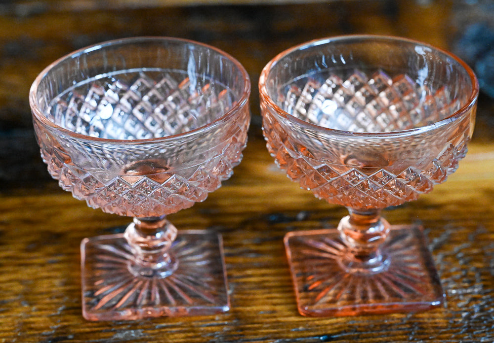 Anchor Hocking Pink Miss America square base coupes