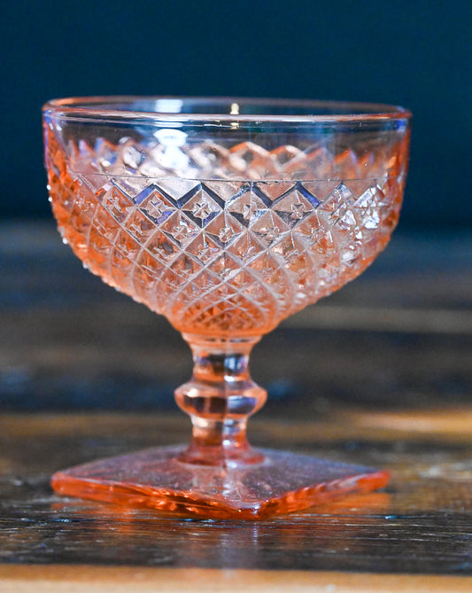Anchor Hocking Pink Miss America square base coupe