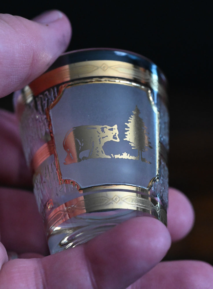 Great Smoky Mountains souvenir shot glass with gold and frosted accents