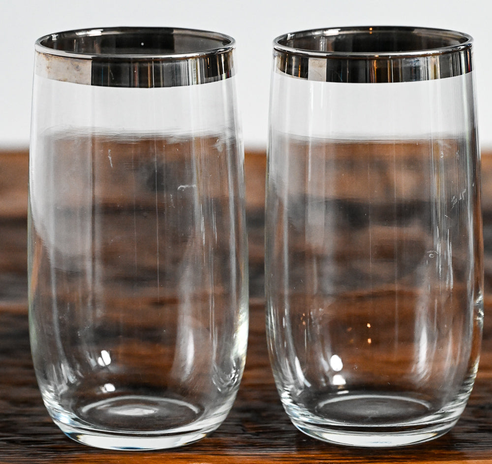 clear glass tumblers with silver rim
