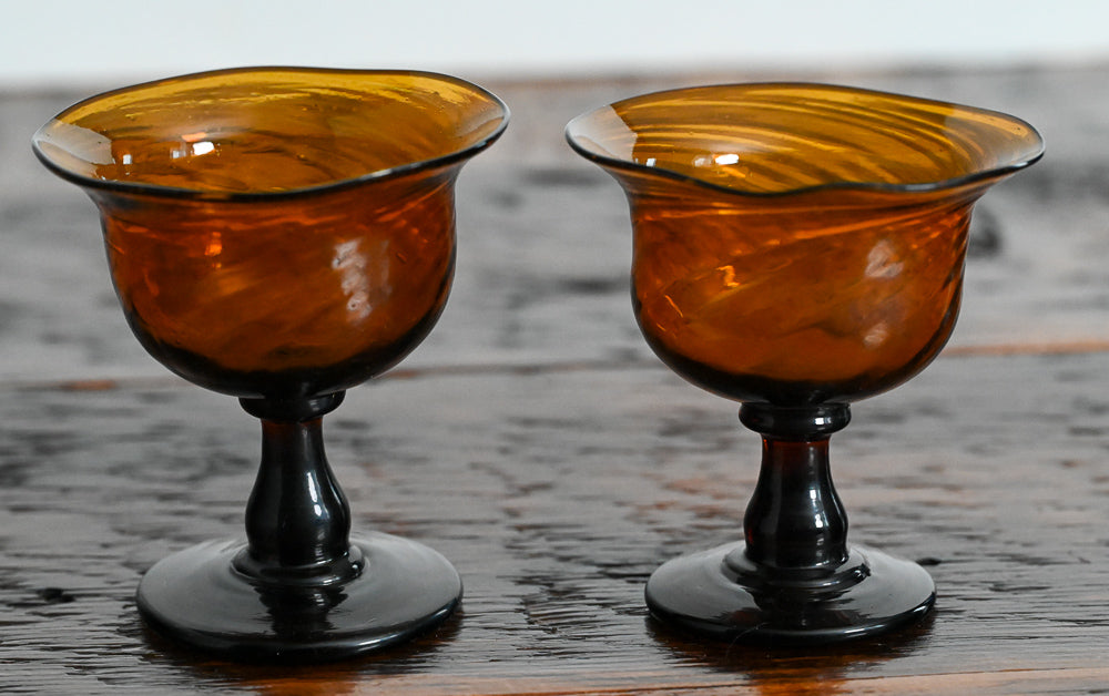 Amber glass handblown coupe glasses