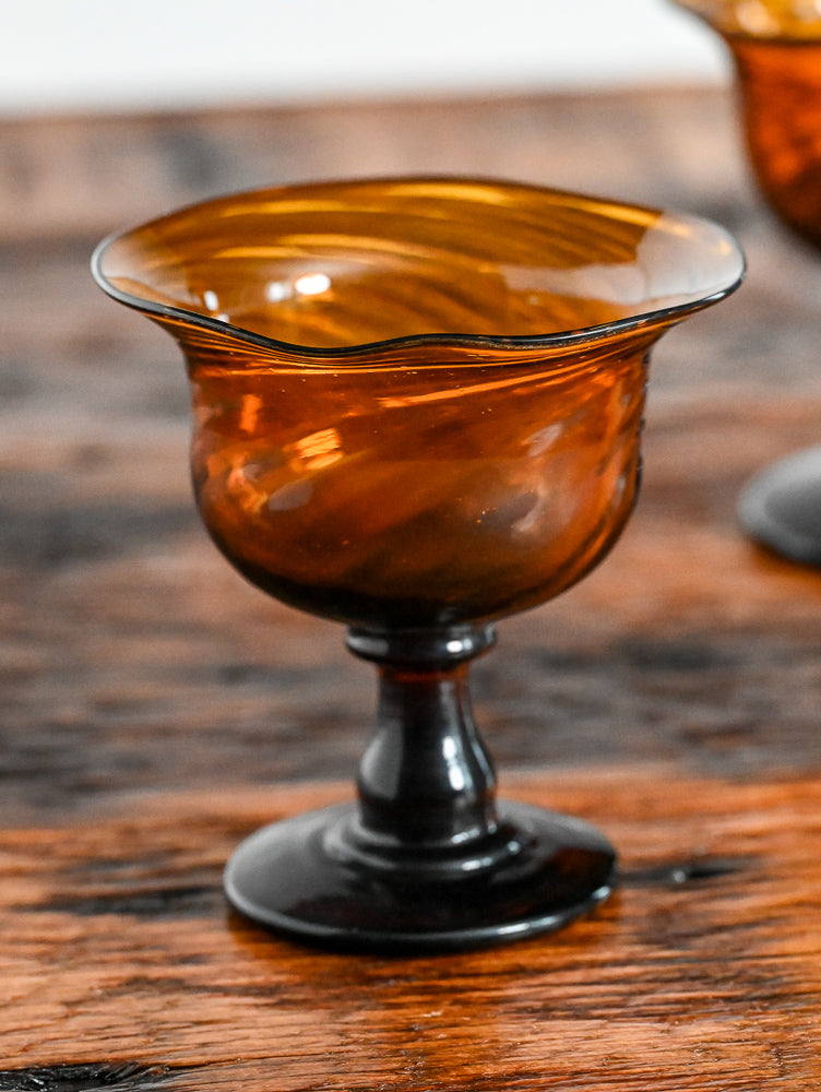 Amber glass handblown coupe glasses