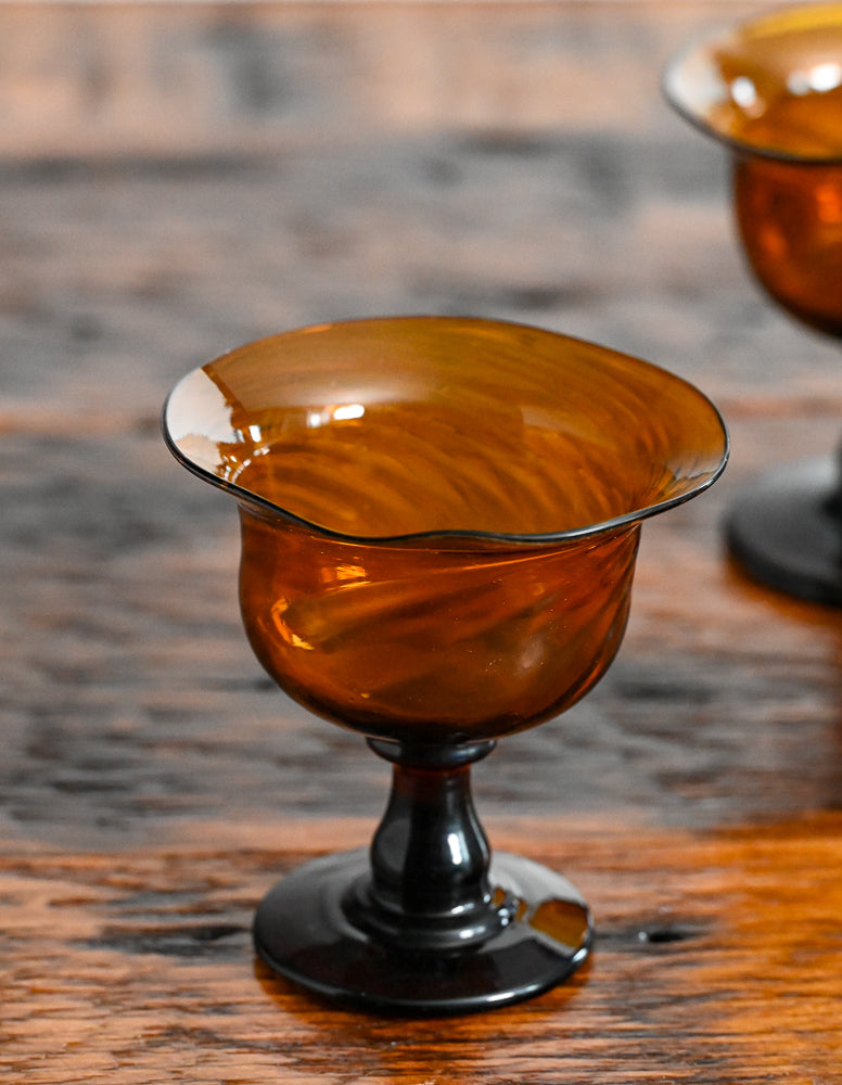 Amber glass handblown coupe glasses