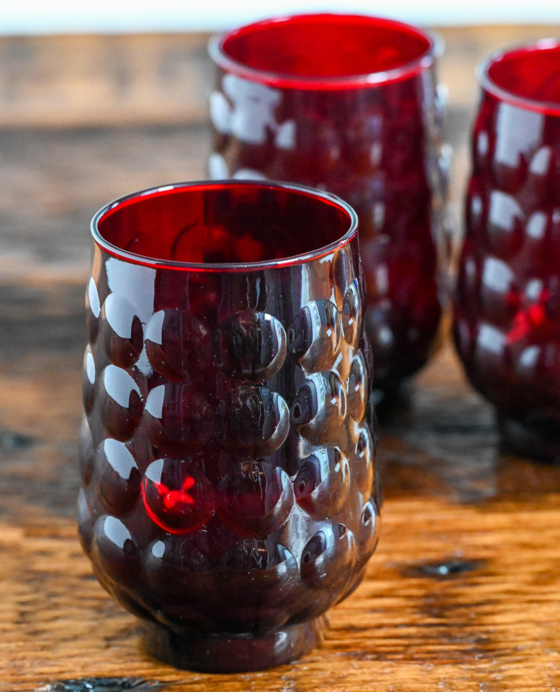 Anchor Hocking red bubble glass tumblers