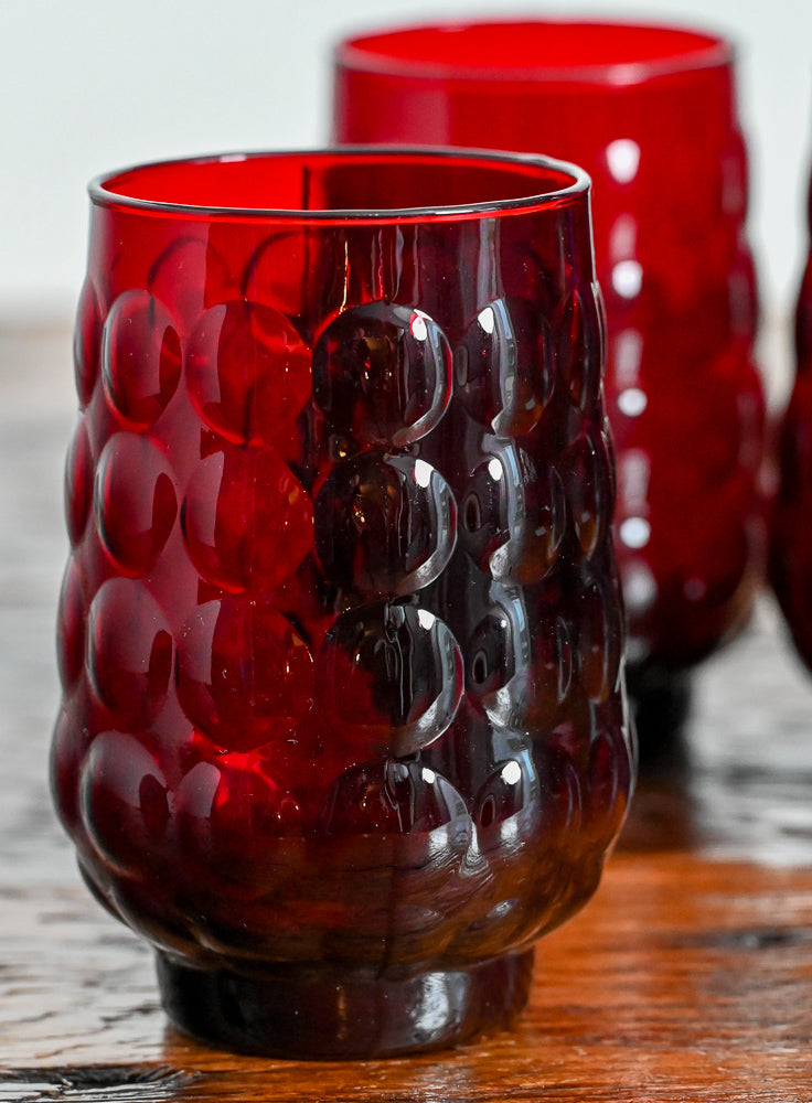 Anchor Hocking red bubble glass tumblers
