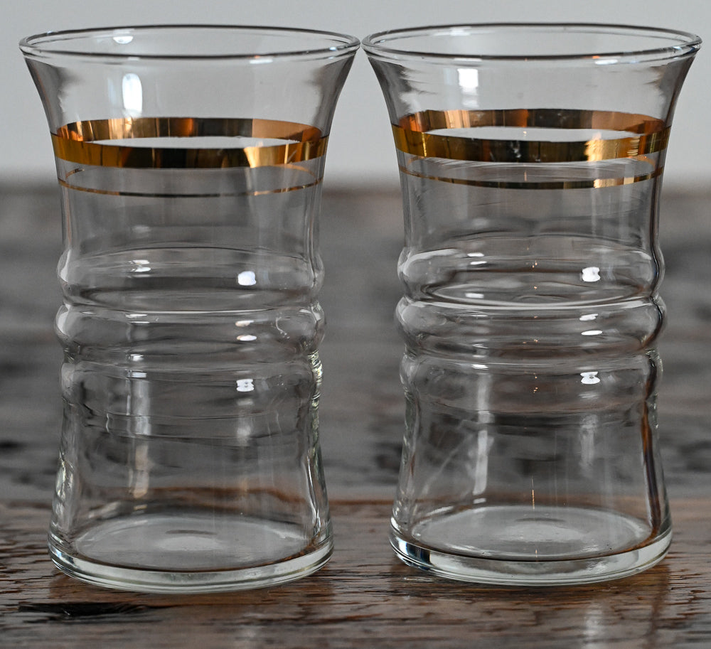 Anchor Hocking clear rippled tumblers with gold bands