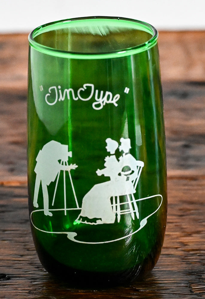 Anchor Hocking green tumbler with white image